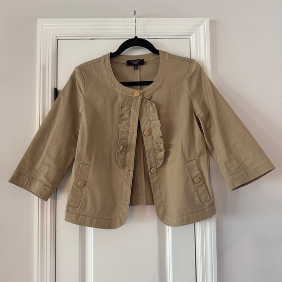 Talbots Khaki Ruffle Jacket Cotton Stretch Blazer Size 6P Petite Fall Layering - Picture 1 of 5